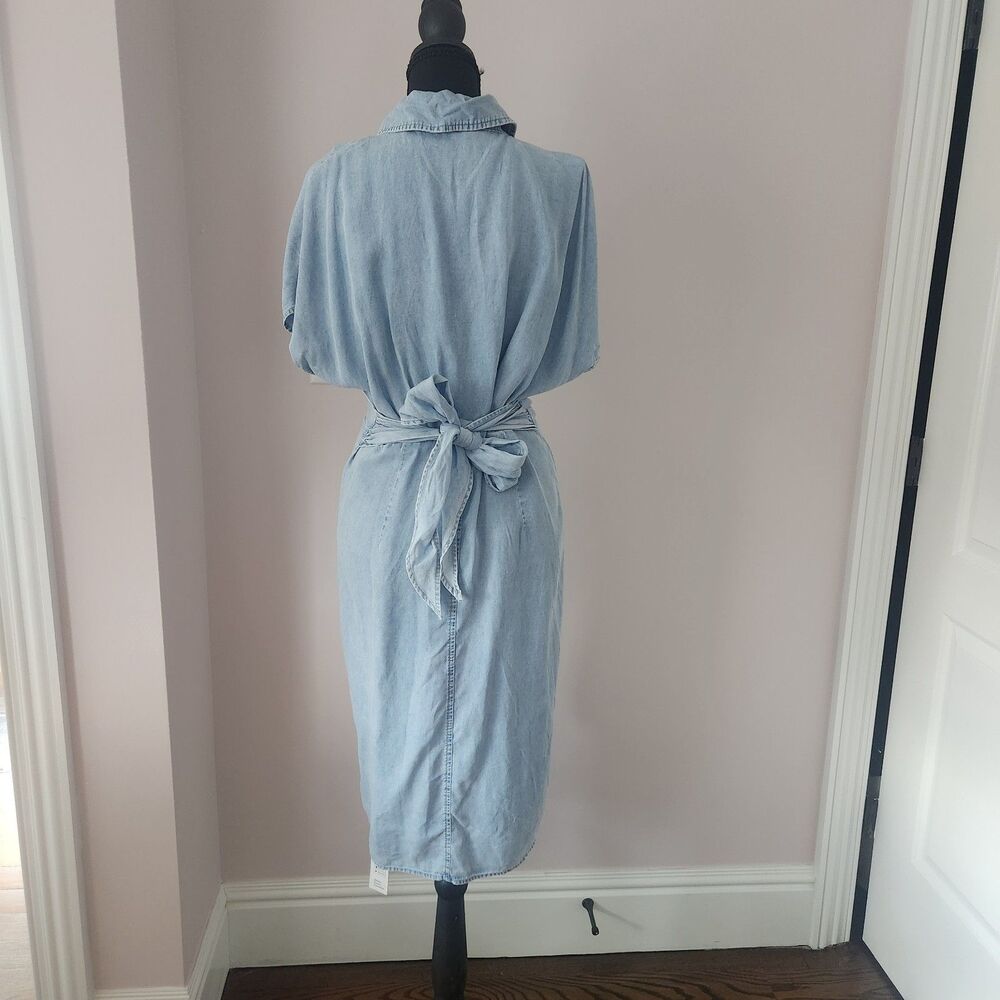 NWT CUPSHE Denim Midi Shirt Dress Blue Button Up Dolman Sleeve Sash Waist Medium - Picture 9 of 13